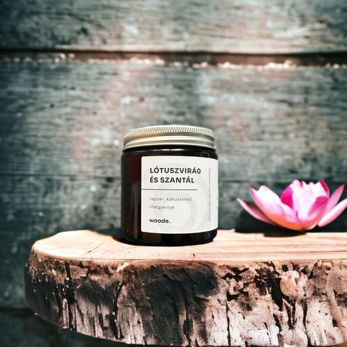 lótuszvirág és szantál repce-, kókuszviasz, fa kanócos illatgyertya