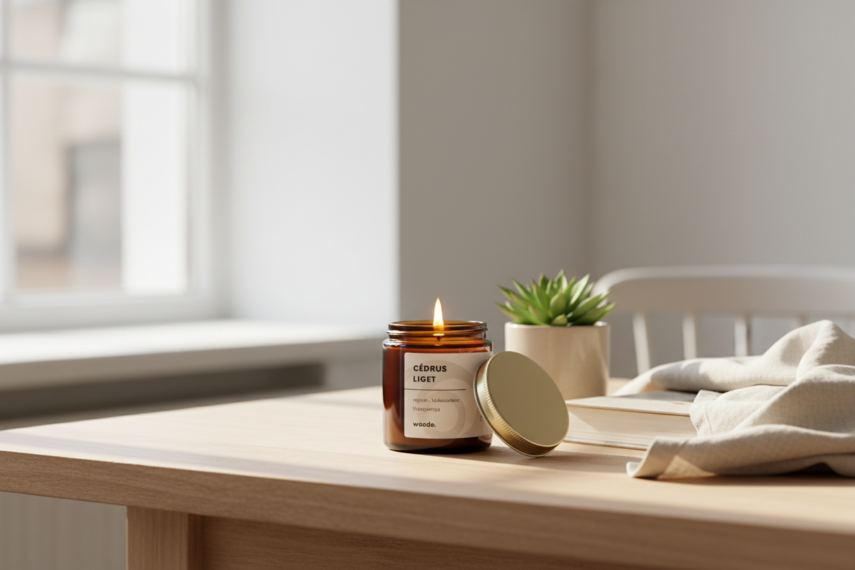 Woode gyertya hero kép barna üveggel